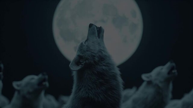 Howling Wolves Pack Under Full Moon Night of Natures Wild Beauty and Mystical Connection