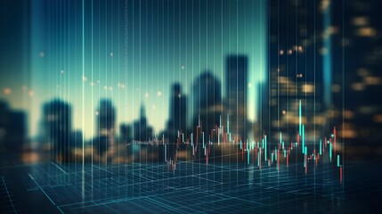 Futuristic Cityscape Background with Stock Market Data Overlay Financial Investment and Trading