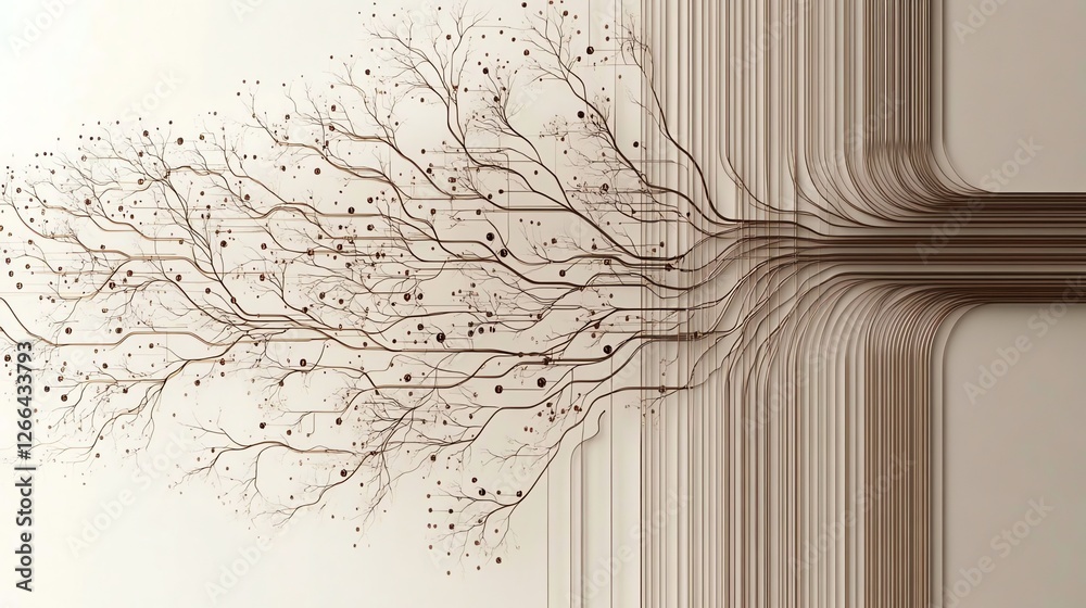 Aufkleber abstract circuit tree with branching lines and data points on beige