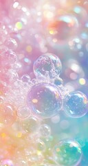 Colorful soap bubbles close-up, vibrant pastel background, abstract.  Possible use Desktop wallpaper, social media post