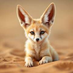 Obraz premium Adorable Fennec Fox Kit with Oversized Ears in Desert Dawn Light