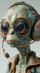 Alien Creature with Headset Glasses Leather Jacket Sci Fi Fantasy Portrait