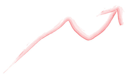 赤色のジグザグ上昇矢印と水彩イラスト4