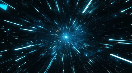 Abstract Blue Light Burst in a Cosmic Space Travel Scene