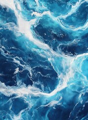 Abstract ocean water texture, turbulent surface, deep blue waves, background showing fluidity