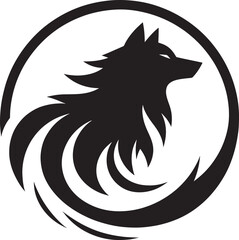 Wolf silhouette in a circle.