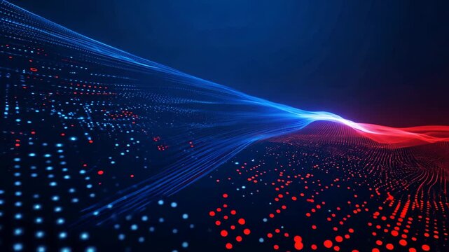 Futuristic Motion Graphic Background with Blue and Red Flickering Dots