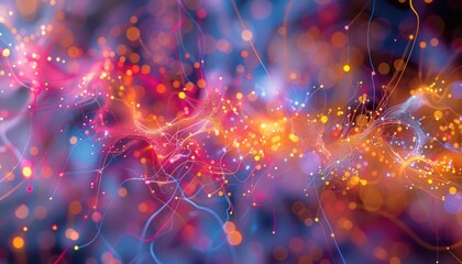 Cyberspace maping with futuristic international telecommunication network, concept about global data transfer, background with colourful abstract dynamic gradient line flows connecting cityspace aroun