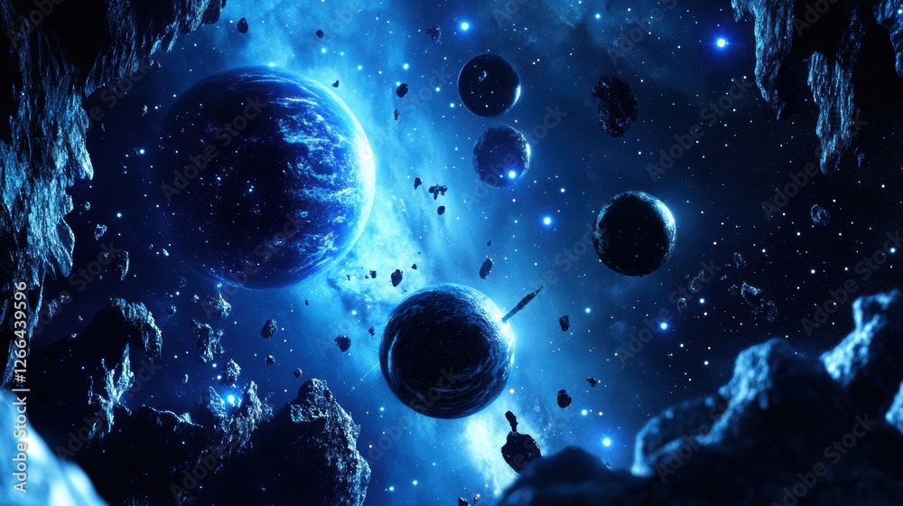 Aufkleber colorful celestial stickers depicting planets and asteroids in a vibrant cosmic setting. generative 