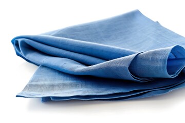 Blue folded fabric napkin isolated on white background