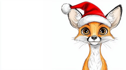 Fototapeta premium Cute Orange Fox In Santa Hat Christmas Cartoon Illustration