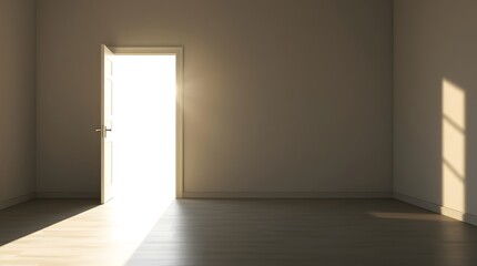 Bright Light Shining Through Open Door in Empty Room Concept