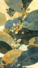 Stylized leaf pattern, layered, soft tones, with light background, art use