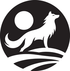 Wolf silhouette under moon.