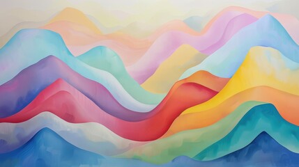abstract painting of mountains, colorful pastel colors, smooth curves