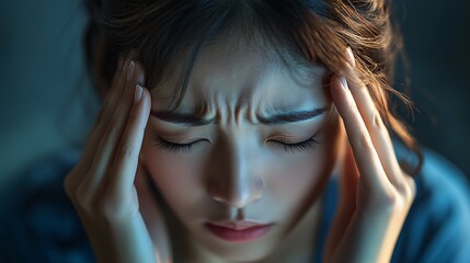 Fototapeta premium Woman experiencing intense head pain and stress