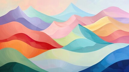abstract painting of mountains, colorful pastel colors, smooth curves