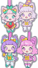 Adorable cat girl charms; kawaii anime characters holding fruit;  cute pastel design; perfect for phone accessories or stationery