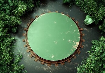 Round Green Platform Surrounded by Lush Greenery in Nature Scene