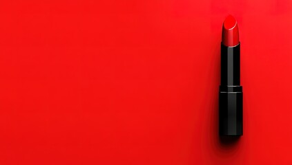 Obraz premium Photo of a lipstick on a solid background, symbolizing the beauty industry. Web banner with copy space on the right.