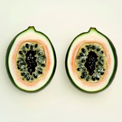 Freshly Cut Papaya Halves with Bright Orange Flesh and Seeds