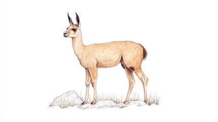 Fototapeta premium Detailed illustration of a standing animal on rocky terrain with grass, showcasing its features
