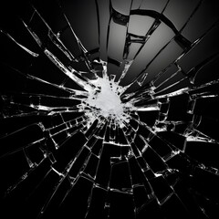 Shattered Glass Texture Dramatic Black and White Cracked Window Pane Image