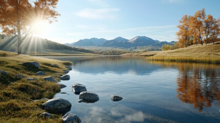 Expansive blue horizon A clear sky with prominent bright sunlight and no clouds in sight
