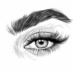Fototapeta premium Close-up eye, eyebrow, lashes drawing, white background, beauty illustration, for cosmetic ads