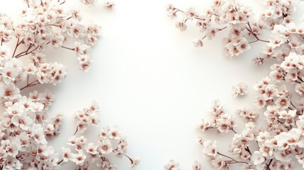 Delicate Cherry Blossoms Frame on Soft White Background