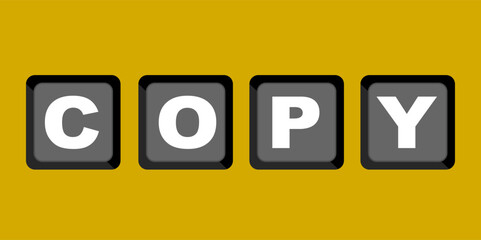 Letter combination C,O,P,Y means copy. Clip art keyboard button isolated on yellow background. Keyboard digital shortcut graphic resource