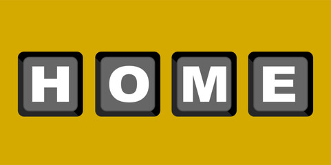 Letter combination H,O,M,E means home. Clip art keyboard button isolated on yellow background. Keyboard digital shortcut graphic resource