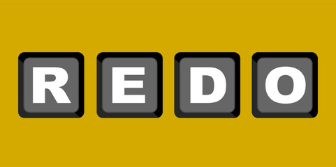Letter combination R,E,D,O means redo. Clip art keyboard button isolated on yellow background. Keyboard digital shortcut graphic resource