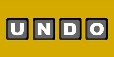 Letter combination U,N,D,O means undo. Clip art keyboard button isolated on yellow background. Keyboard digital shortcut graphic resource