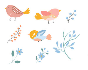 Cute Birds and Floral Illustration
