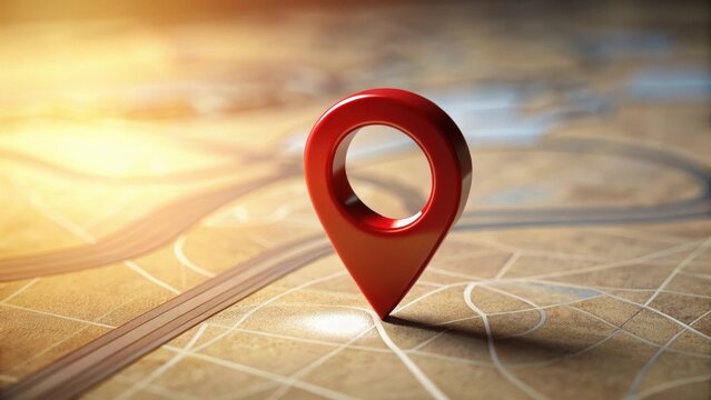 A Shiny Red Navigation Marker Pin on a Detailed Road Map Showing the Journey Ahead