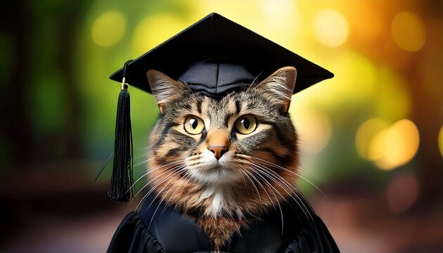 卒業式の猫：学士帽をかぶった可愛い猫のポートレート