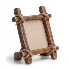 Rustic Wooden Photo Frame With Beige Insert And Twine, Generative AI.