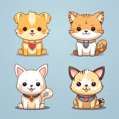 Fototapeta premium Cute cartoon animals sit on a light background. 2D flat illustration.