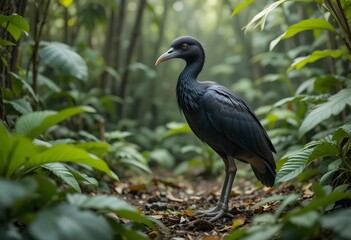 Naklejka premium Solitary Bare-throated Tiger Heron Standing Tall in a Lush Forest
