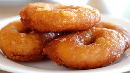 Fried donuts cafe breakfast plate close-up