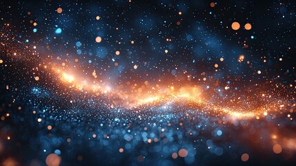 Fototapeta premium Vibrant cosmic swirl of orange and blue lights against a dark background, evoking a sense of wonder