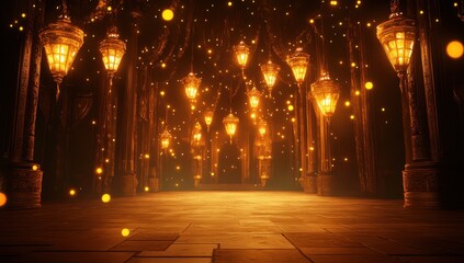 Enchanting night path with glowing lanterns