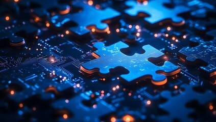 Missing jigsaw piece on circuit board, connecting technology