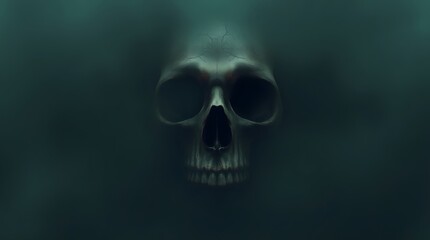 Fototapeta premium Skull Emerging From Darkness with Eerie Green Atmosphere for Halloween