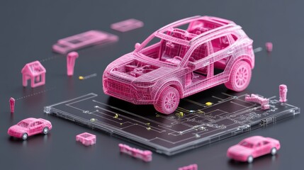 "A glowing holographic interface of a smart car dashboard,