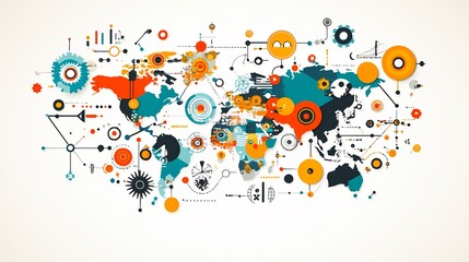 Obraz premium Global Network Abstract Colorful Map Illustration. AI Generated