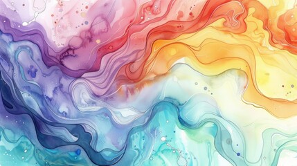 Fototapeta premium abstract watercolor painting of swirling colors and shapes, with fluid lines that form an abstract representation of the sea or ocean