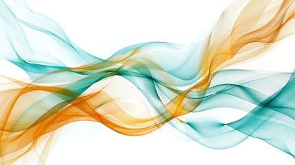 Abstract waves of color, teal and amber, on white background