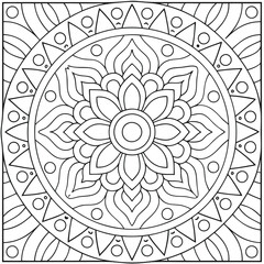 Intricate Mandala Coloring Page: Floral Design, Geometric Patterns, Relaxation Art, Printable, Detailed Outline, Stress Relief, Meditation Aid